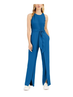 

INC DRESS Женский синий комбинезон без рукавов с круглым вырезом и широкими штанинами