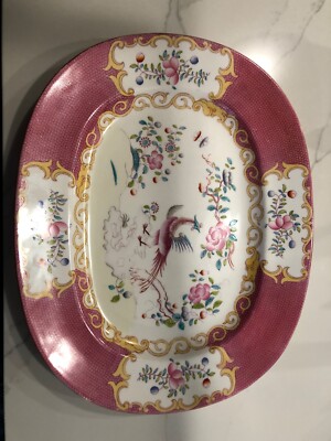COCKATRICE PINK  by Minton  WH Plummer and Co New York City Oval Platter 15'' 