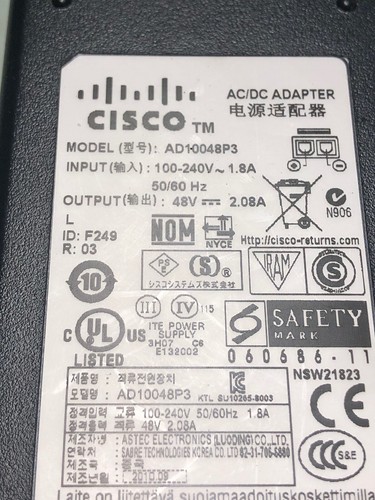 CISCO OEM 48v 2.08a AC/DC POWER SUPPLY ADAPTER AD10048P3 341-0183-02 FREE SHIP
