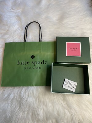 Authentic Kate Spade Green Paper Shopping Gift Bag And Paper Gift Box New