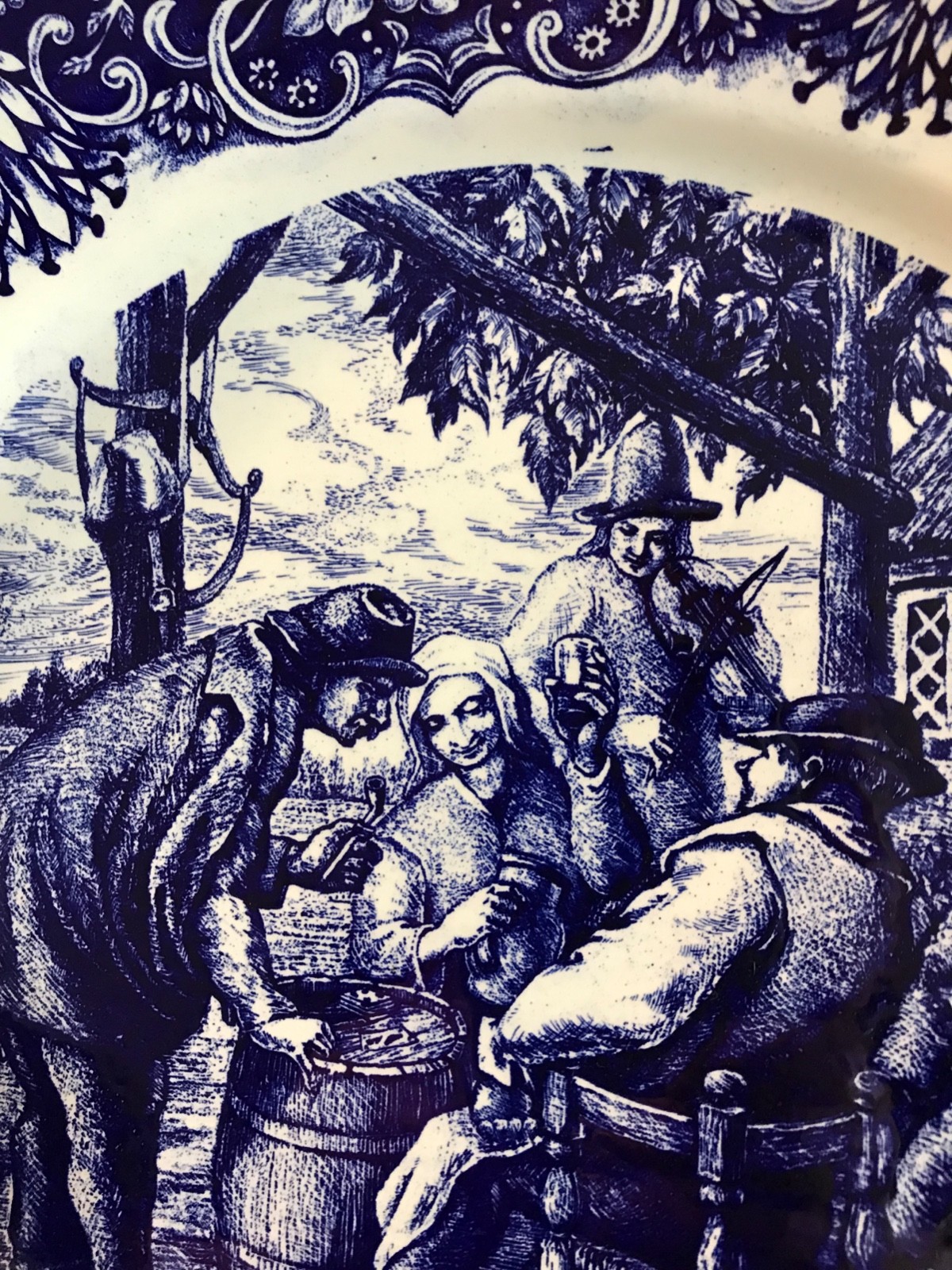 Antique Blue Delft Boch Frère La Louviere Belgium Charger Plate****Villagers****