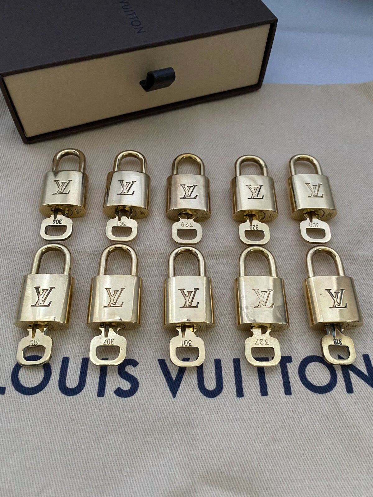 Louis Vuitton Padlock & Keys 10Set Brass Gold Accessories (Number random) No Box