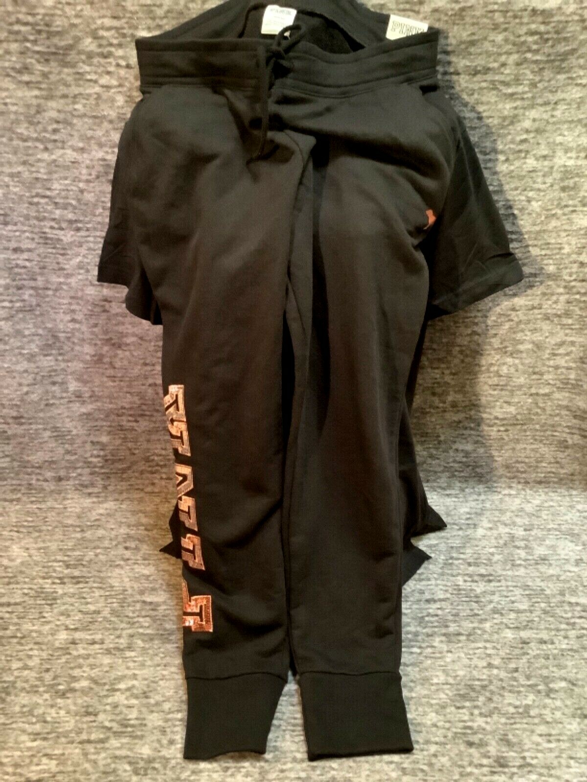 Pre-owned Victoria's Secret Pink Bling Campus Tee Shirt + Jogger Set Ombre Rose Gold L