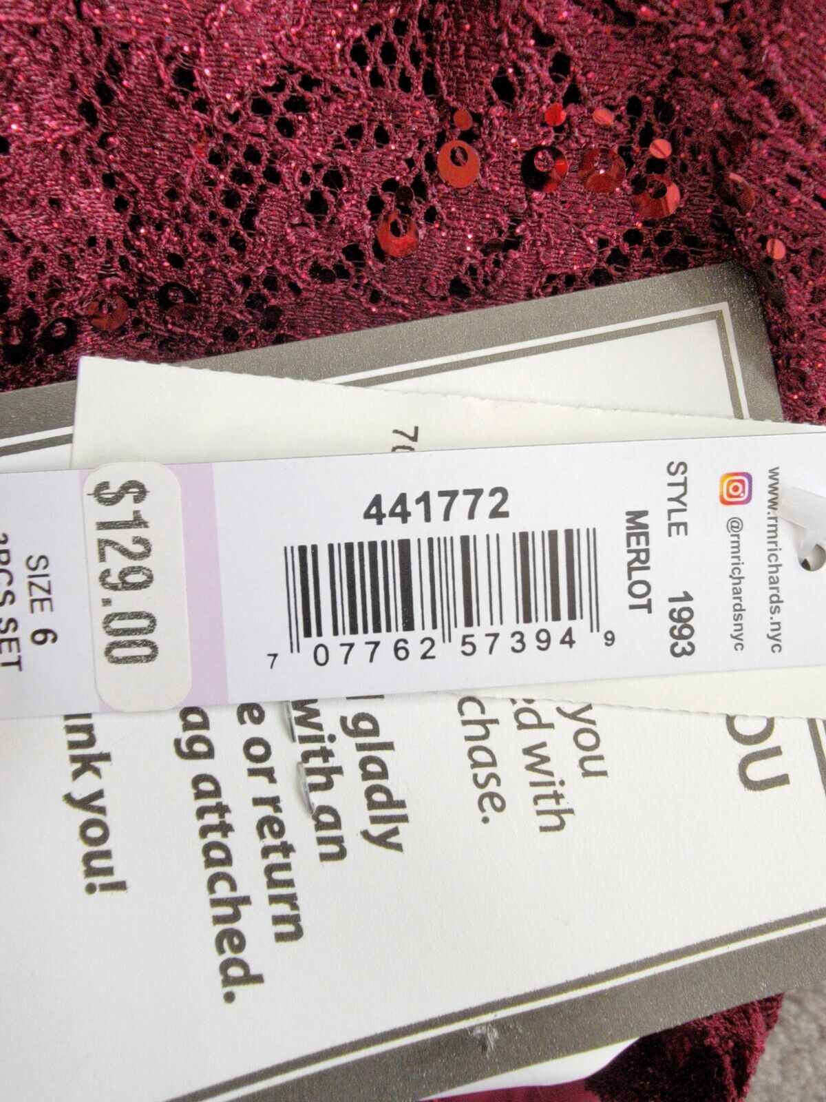 R & M Richards 3-Pc. Sequined Lace Pantsuit & Jacket Women's 6 Merlot 3/4 Sleeve - Picture 19 of 22
