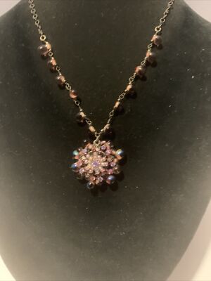 VINTAGE HANDCRAFTED RHINESTONES IMITATION PEARLS & GLASS BEADS NECKLACE/PENDANT