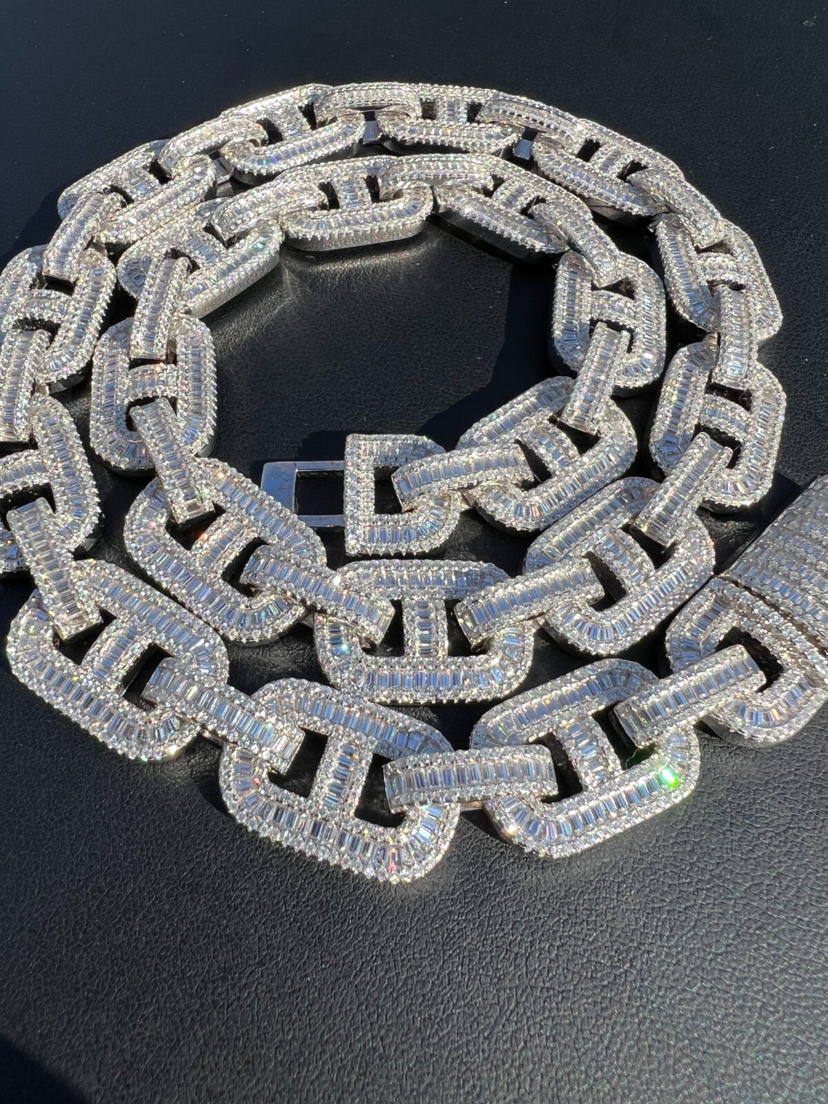 Pre-owned Silver Baguette Moissanite Solid 925  Gucci Link Chain Necklace Pass Diamond Test