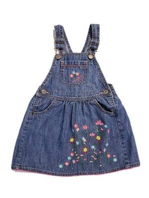 floral embroidered denim overall dress