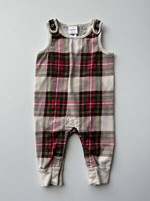 Hanna Andersson Red Plaid Overalls Terry Knit Romper 6-12 Months Christmas