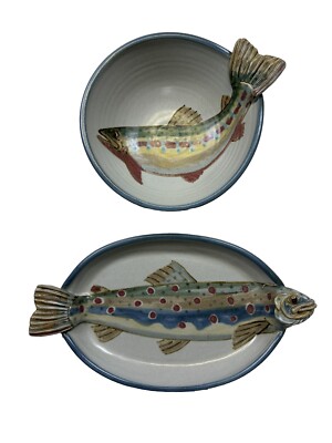 Allen & Williams Pottery Ceramic Trout Fish Platter Serving Dish Bowl