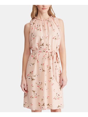

RALPH LAUREN Женское розовое платье без рукавов с поясом и расклешенным принтом Petites, Розовый
