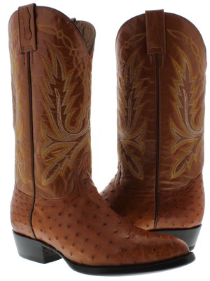 Pre-owned El Presidente Mens Cognac Real Ostrich Skin Leather Western Cowboy Boots J Toe In Brown
