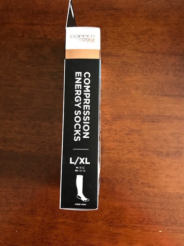 New Copper Fit Compression Socks Knee HighWhite L/XL Men 9-12/Women 10-13 Unisex