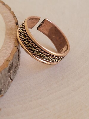 Copper Tibetan Adjustable Ring - Arthritis Therapy Copper Large Cuff Ring 2 Tone