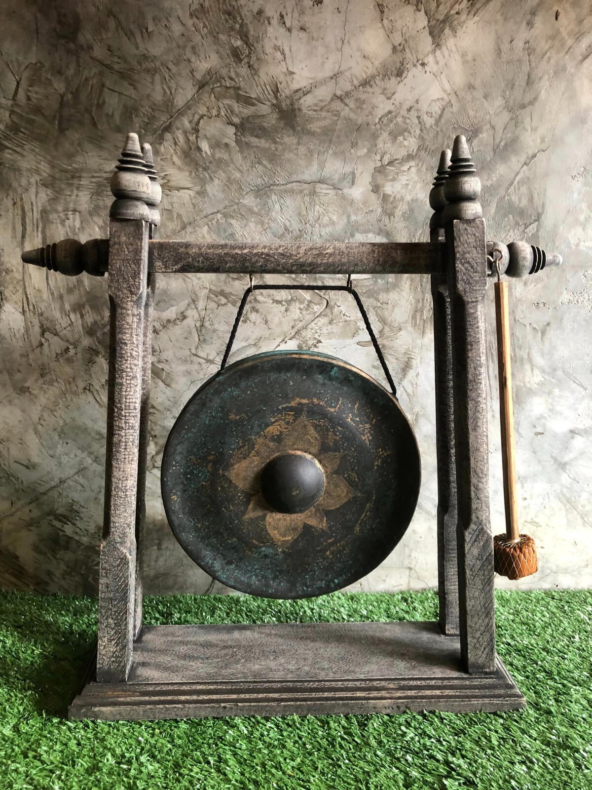 Gong Stand with Mallet Vintage Style Wood Buddha Temple Rare Decor Gong  Antique