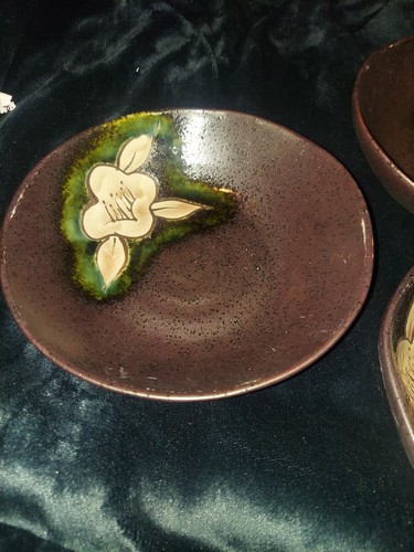 Rare Style Eyes Baum Bros 7' Pottery Stoneware Bowls Black Blossom Collection 