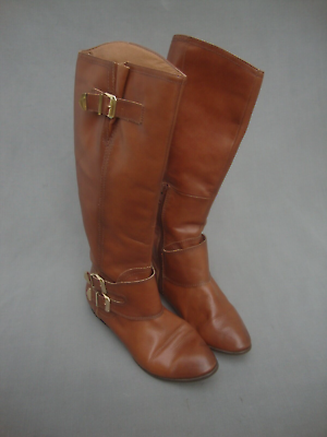 ALDO Riding Boots Brown Leather Knee High Side Zip Buckle Womens Size 6 Shoes
