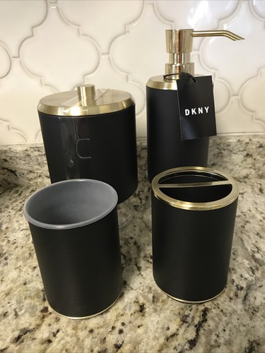 DKNY Bathroom Accessories Set, 4 Piece Black & Gold | eBay