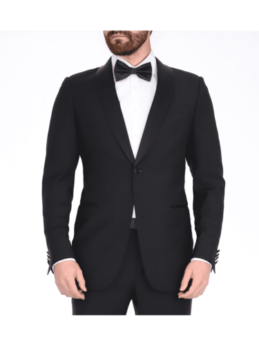

Blujacket Мужской однотонный черный костюм-смокинг стандартного кроя из 100% шерсти с шалевым отворотом