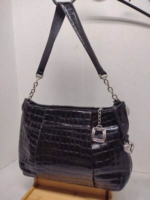EUC Brighton MONROE Croc Embossed Patent Leather Shoulder Purse Heritage Handbag