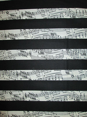  PIANO KEYBOARD STRIPES MUSIC NOTES BLACK COTTON FABRIC FQ