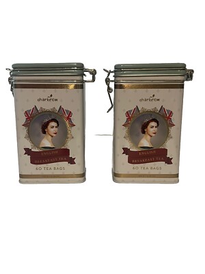 Charbrew TWO Young Queen Elizabeth II English Breakfast 60 Tea Bags Tins 3/27