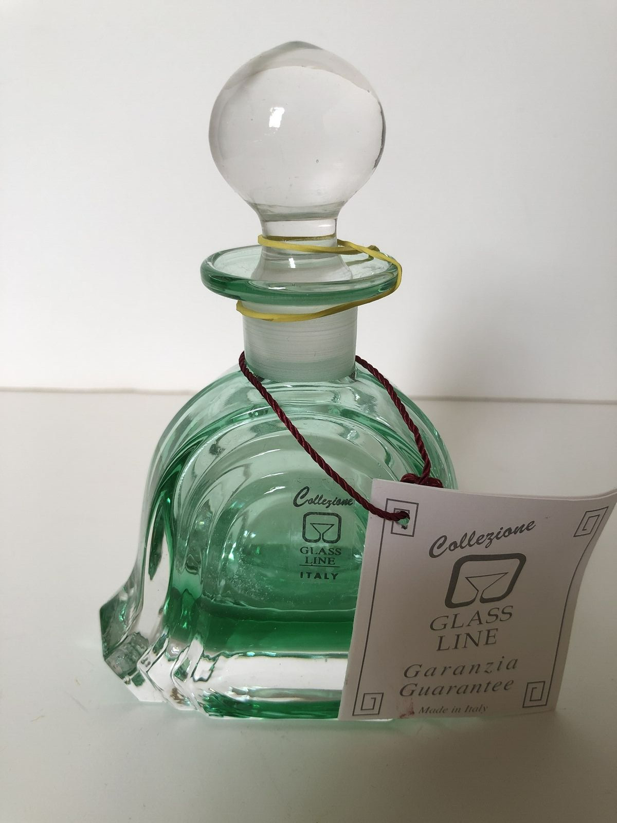 COLLEZIONE Crystal Glass Line Green Perfume Bottle with Stopper Napoli Italy NEW