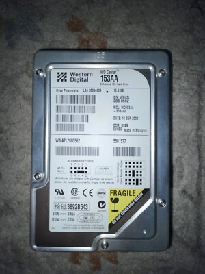 Vintage Western Digital WD153AA-00ANA0 Caviar 15.3GB  3.5'' IDE Hard Drive