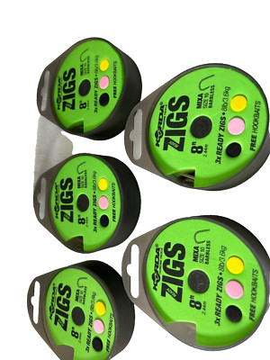 REDUCED 5 x Korda Ready Zigs   8 ft ready zigs & free hookbaits  BUNDLE OF FIVE