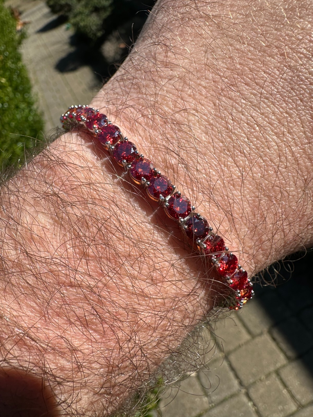 Pre-owned Silver Real Iced Ruby Red Moissanite 5mm Tennis Bracelet 925  Pass Diamond Test