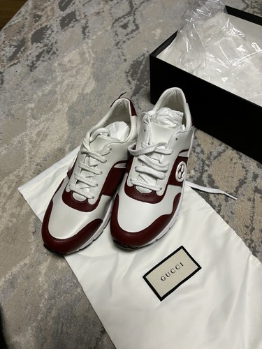 Pre-owned Gucci Women Sneakers Burgundy And White With  Logo Size 35.5 Or 39.5