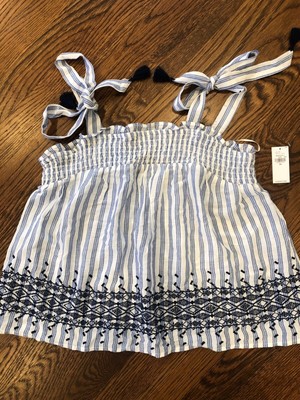 Old Navy NWT NEW Blue Striped Embroidered Smocked Blouse Top, Size  XS
