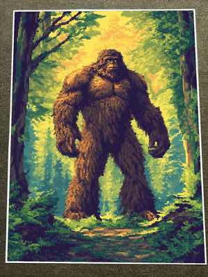 Bigfoot in Enchanted Forest with Sunlit Background Poster 18x24in