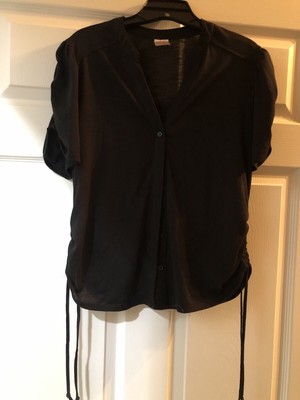 No Boundries Women's Black Cinched Short Sleeve Button Blouse Size XL(15-17)
