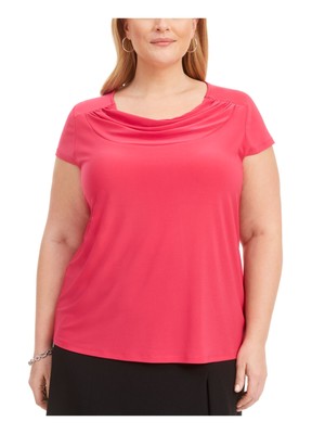 

Женская розовая футболка с коротким рукавом и воротником-хомутом KASPER Plus, Розовый