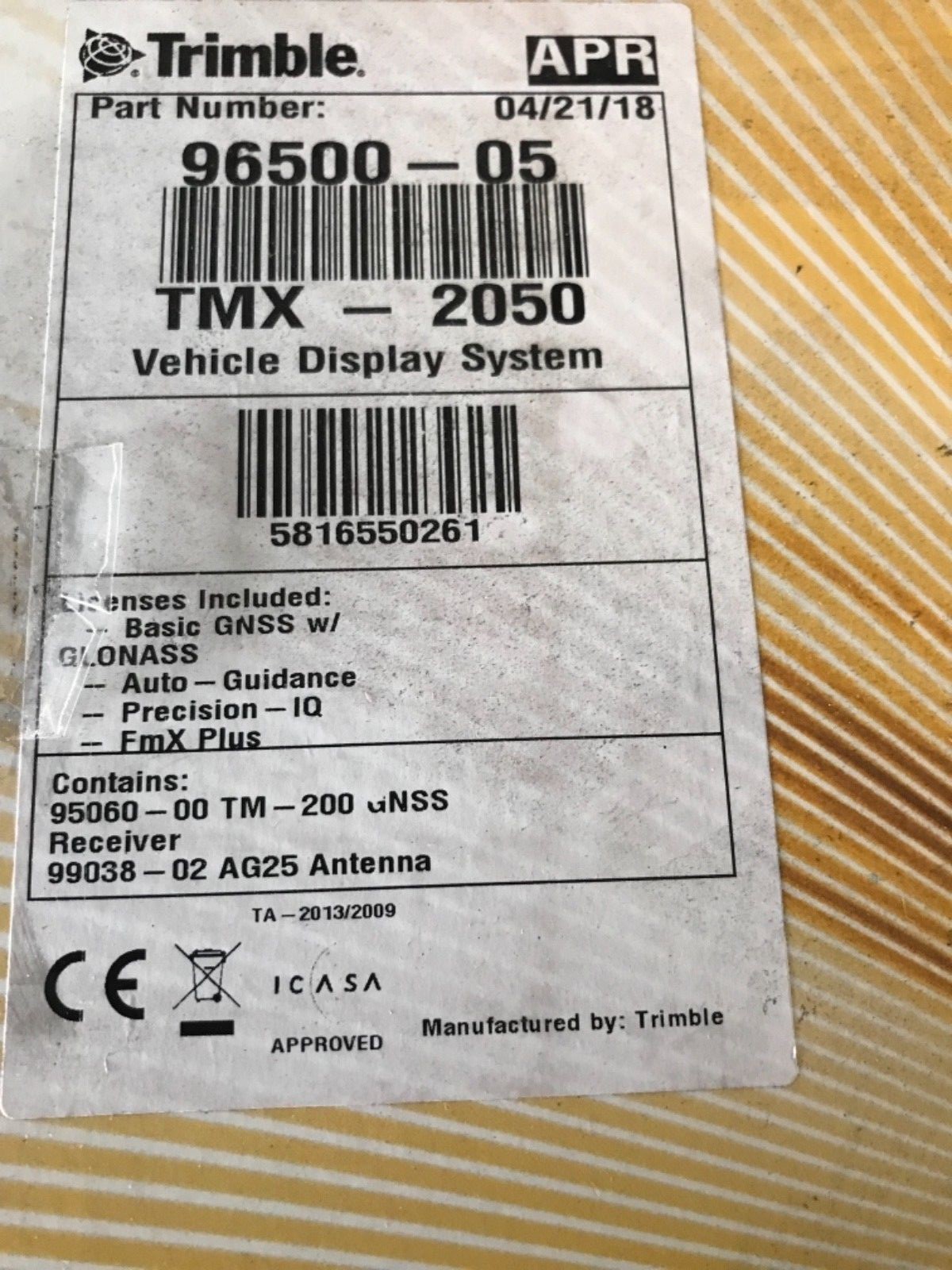 Trimble DISPLAY, ANTENNA, RECEIVER TMX-2050, 96500-05, NEW N BOX (MFG 4/21/2018)