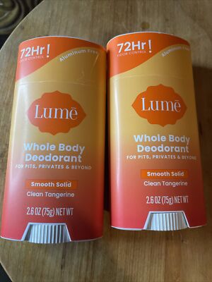 Lume Whole Body Deodorant Smooth Solid Clean Tangerine Aluminum Free (Qty2)