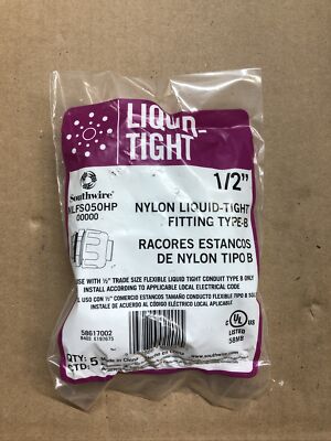 Southwire NLFS050HP Nylon Liquid Tight Fitting Type-B 1/2  (5 Pack)
