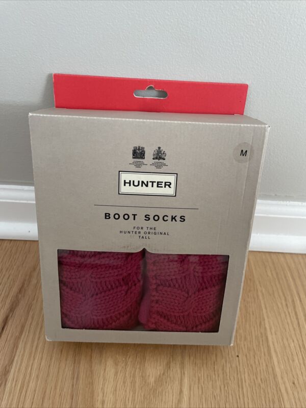 Hunter Pink Cable Kids Boot Socks Medium
