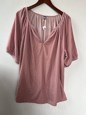 Old Navy Shirt Womans 2XL Faux Velvet Split V Neck Short Sleeve Blouse Top NWT