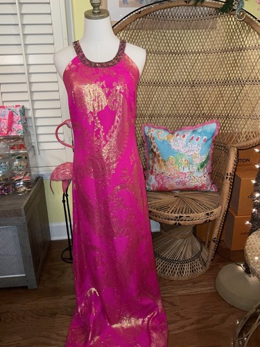 Pre-owned Lilly Pulitzer Franconia Maxi Dress Magenta Paisley Chiffon ? Size 2 ? In Purple