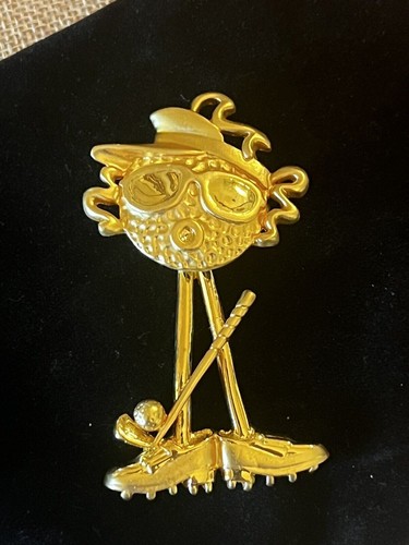 Vintage Anthropomorphic Golf Ball Pin Gold Tone Golf Ball with Sunglasses Brooch