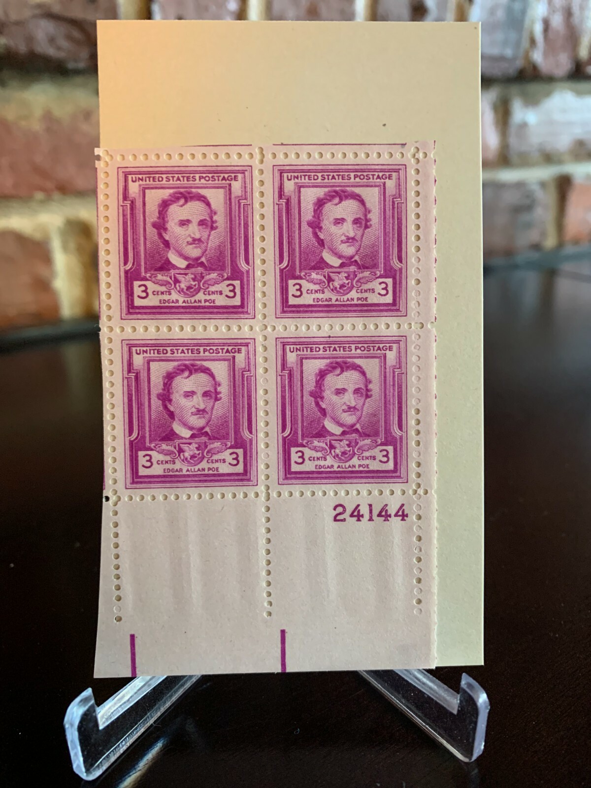1948 #986 Edgar Allan Poe 3 Cent Stamp U.S. Postage - Plate