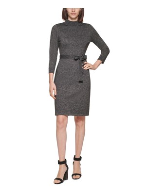 

CALVIN KLEIN Женское платье-свитер черного цвета с манжетами и рукавом 3/4 выше колена, Черный