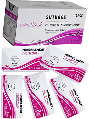3/0 Polypropylene Training Suture Threads Emergency First Aid Kit Tools 12 PACK