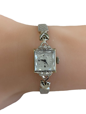 Vintage Hamilton 14K White Gold and Yellow Gold Case Diamond