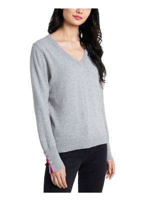 

RILEY-RAE Женский серебристый эластичный свитер с длинными рукавами и V-образным вырезом, Серебряный