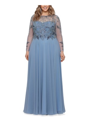 

XSCAPE Женское синее вечернее платье макси с длинным рукавом и вырезом лодочкой на синей подкладке плюс, Синий