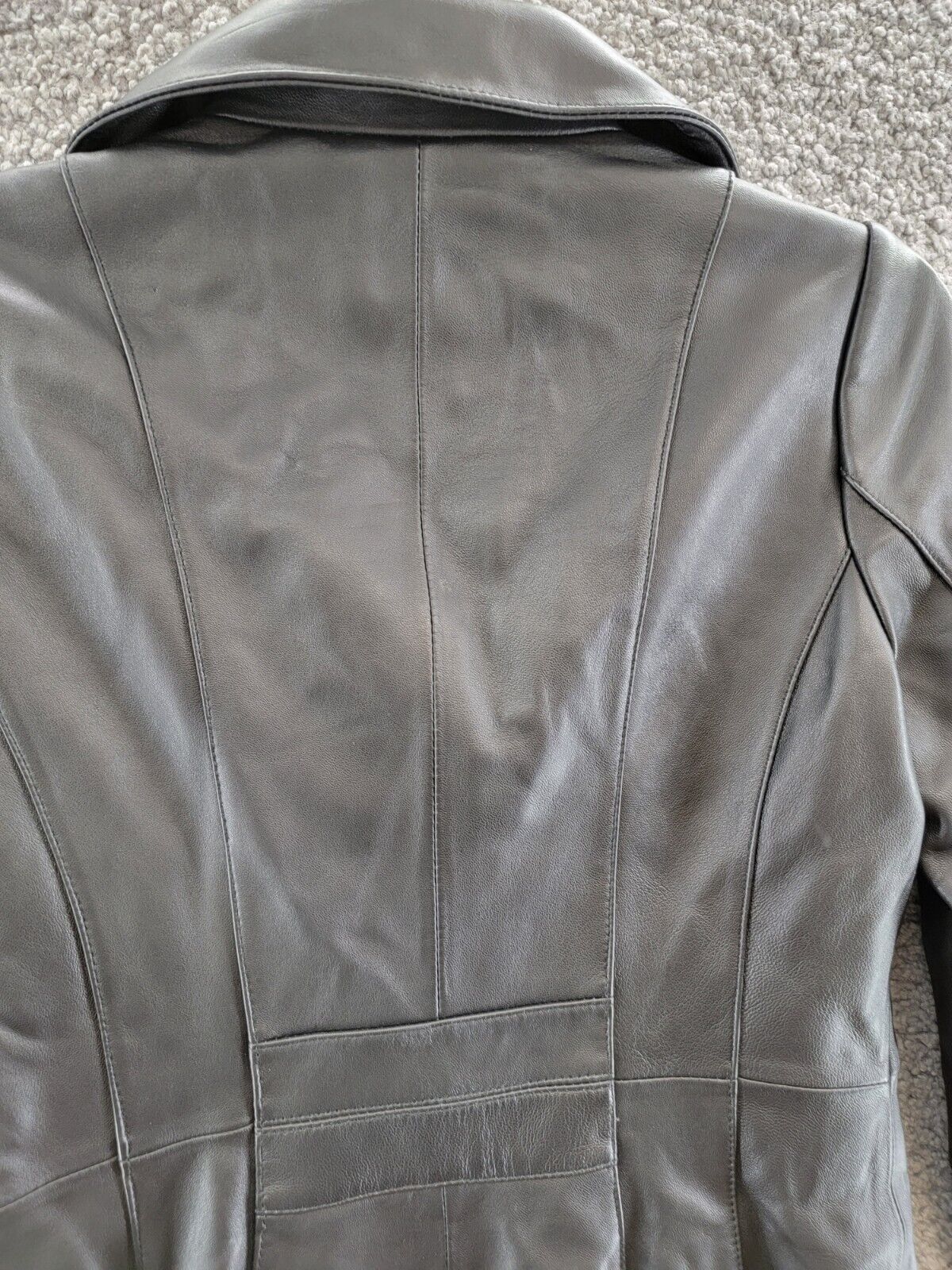 Pre-owned Anne Klein Stand-collar Leather Coat Women's Pxs Black Long Sleeves Full-zip