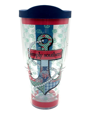 Tervis Simply Southern Tumbler Blue Lid Anchor with String of Pearls/Dogs/Coral