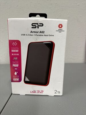 Silicon Power 2 TB Portable Hard Drive Armor A62, IPX4 Water-Resistant and Milit